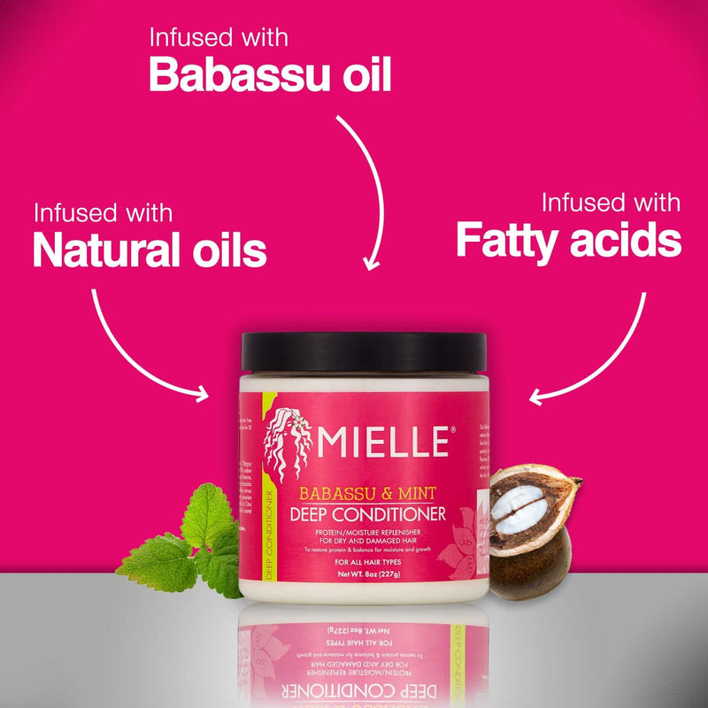 [Australia] - Mielle Organics Babassu & Mint Deep Conditioner with Protein, Moisturizing & Conditioning Deep Treatment, Hydrating Repair for Dry, Damaged, & Frizzy Hair, 8-Ounces 