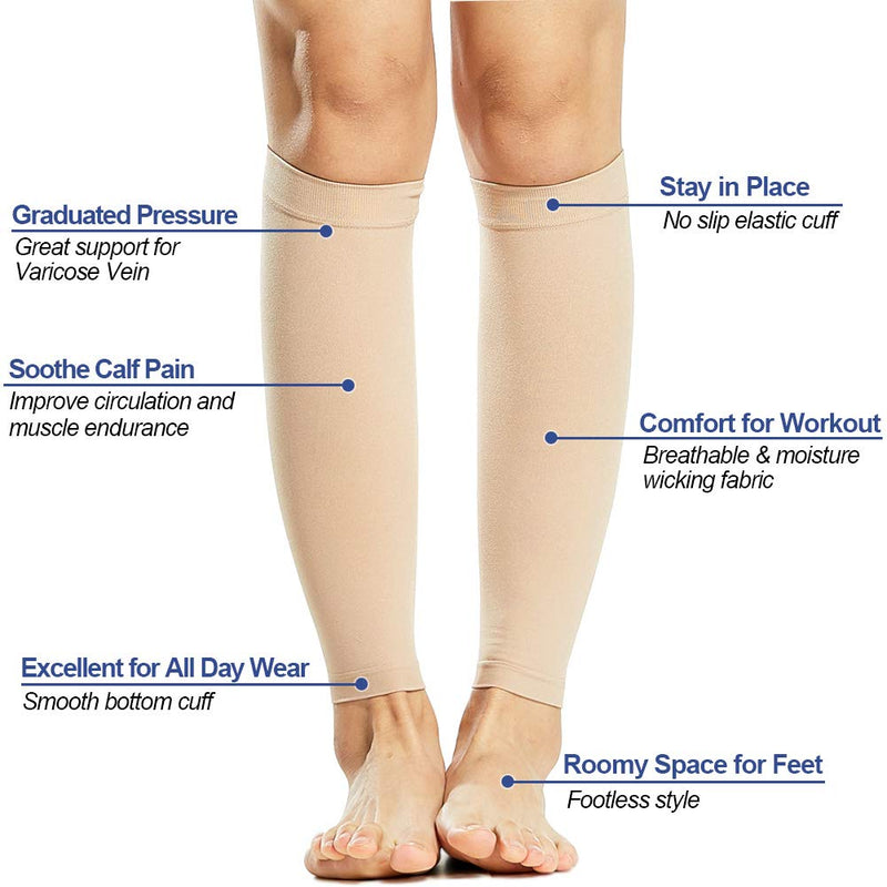 [Australia] - Beister 1 Pair Compression Calf Sleeves (20-30mmHg), Perfect Calf Compression Socks for Running, Shin Splint, Medical, Calf Pain Relief, Air Travel, Nursing, Cycling Large Beige 