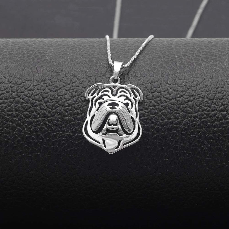 [Australia] - Bulldog Sterling Silver Necklace Dangle Earrings Set by Ginger Lyne Ears Down Puppy Dog Pet Pendant Box Chain Doggie Animal Paw Print Heart Jewelry for Mom Women Girls Teens 