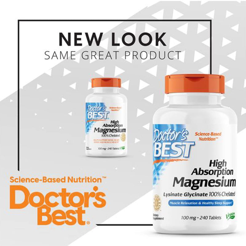 [Australia] - Doctor's Best High Absorption Magnesium Glycinate Lysinate, 100% Chelated, Non-GMO, Vegan, Gluten & Soy Free, 100 mg, 240 Count (Pack of 1) 