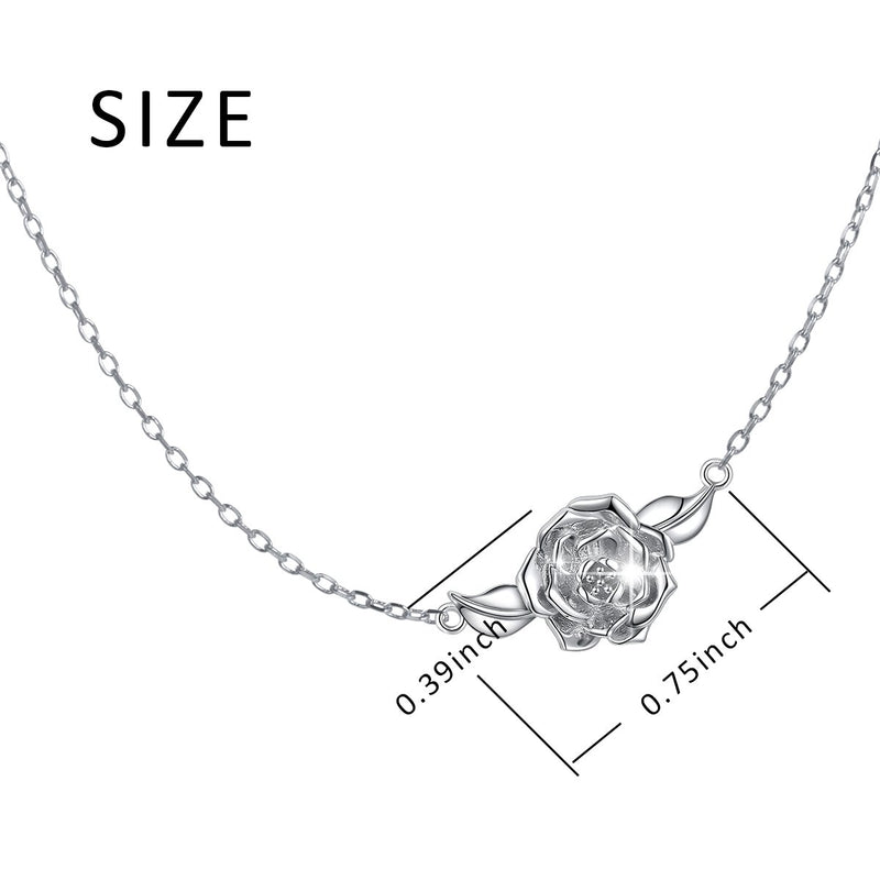 [Australia] - S925 Sterling Silver Jewelry Sideways Camellia Flower Choker Necklace 14+4" A 