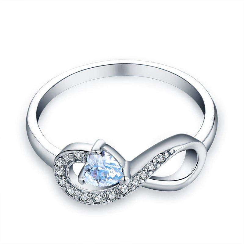 [Australia] - JO WISDOM Infinity Heart Promise Rings for Her Sterling Silver Friendship Ring Aquamarine-March Birthstone 5 