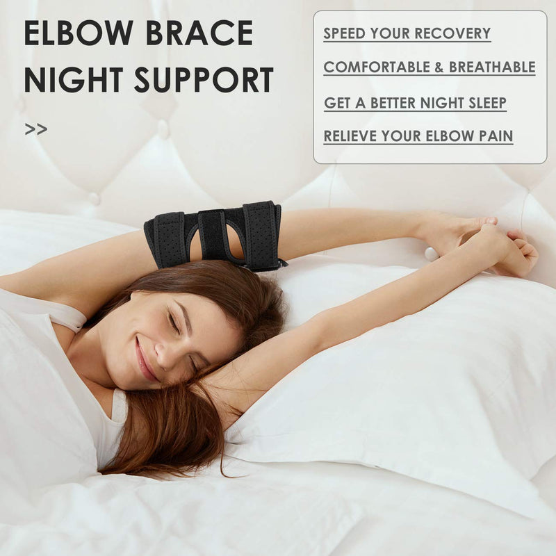 [Australia] - Elbow Brace, 2 Removable Metal Splints for Tendonitis, Elbow Brace for Ulnar Nerve Entrapment, Cubital Tunnel Syndrome, Night Elbow Splint for Men Women 