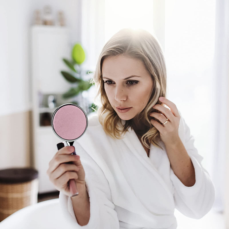 [Australia] - Handheld Compact Mirror with Handle for Girls and Women, Personal Cosmetic Round Makeup Mirrors, Portable Travel Mirror with Distortion Free, Pink and Silver 