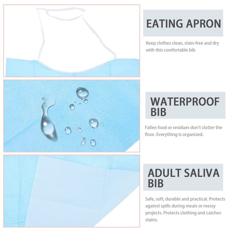 [Australia] - EXCEART 60Pcs Disposable Adult Bibs Disposable Adult Tie- Back Poly Bibs Blue Large Overhead Apron Bib for Elderly Women, Men,45X37X0.5CM 