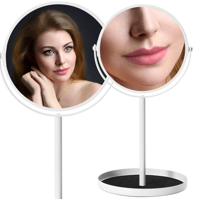 [Australia] - Ettori Makeup Mirror Dual Sided Vanity Mirror, 1X and 5X Magnification, 360 Swivel Round Mirror, No Light, White 