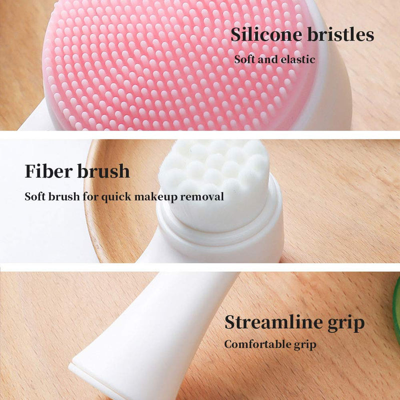 [Australia] - Double Sides Face Brushs, 3D Stand Vertical Silicone Facial Wash Brush, 2 in 1 Facial Cleansing Brush Manual Dual-action Face Brush for Sensitive, Delicate, Dry Skins (2Pack/Pink) Pink 