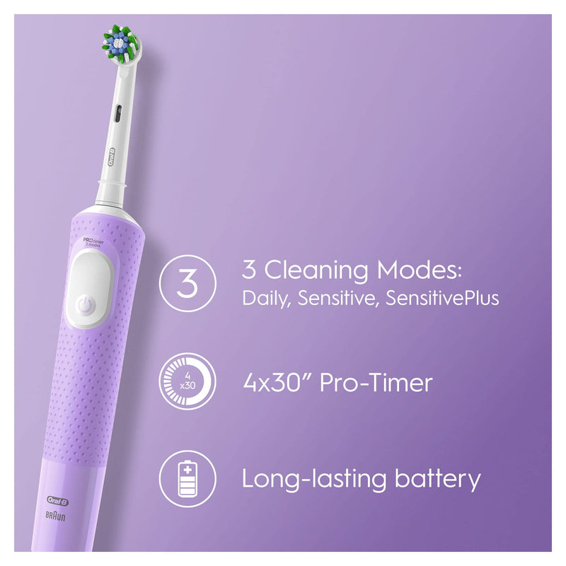 [Australia] - Oral-B Vitality Pro Electric Toothbrush, 1 Handle, 1 Toothbrush Head, 3 Brushing Modes Including Sensitive Plus + Sensitivity & Gum Calm Toothpaste, 2 Pin UK Plug, Purple New Pro Lilac Paste 