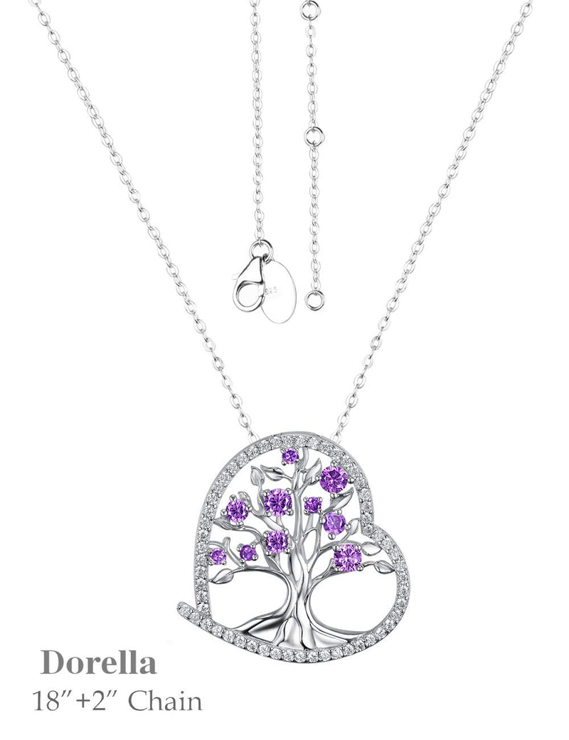 [Australia] - Amethyst Jewelry for Women Birthday Gifts Tree of Life Necklace for Mom Wife Sterling Silver Love Heart Jewelry Tree of Life Love Heart Amethyst Necklace 