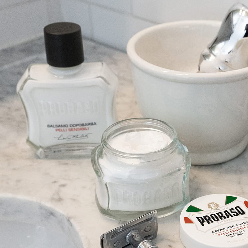 [Australia] - Proraso Aftershave Balm For Sensitive Skin, 100ml, Alcohol-Free Post Shave Balm with Oat and Green Tea Soothes and Protects Skin, Made in Italy, White 