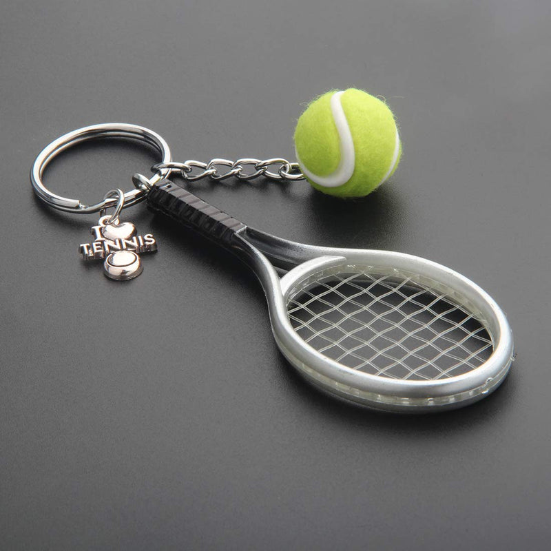 [Australia] - CHOORO Tennis Player Gifts 3D Mini Tennis Racket and Tennis Ball Keychain Set Tennis Gift for Tennis Lovers/Tennis Team/Tennis Coach Tennis Ball Racket Keychain 