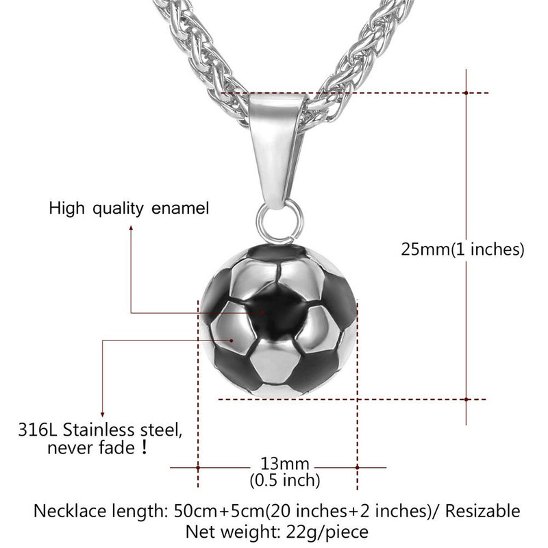 [Australia] - U7 Men Women Soccer/Basketball/Rugby/Tennis Racket Necklace Stainless Steel/18K Gold Plated Spiga Chain & Pendant,Athlete Sport Fan Gift Jewelry A1.Soccer/Stainless 