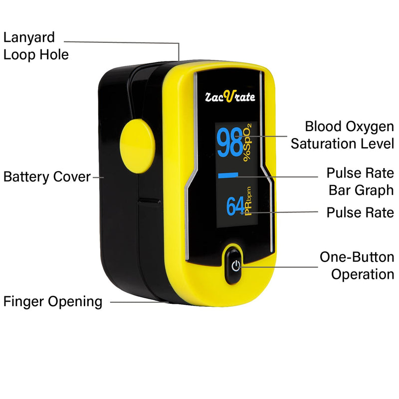 [Australia] - Zacurate 500F Fingertip Pulse Oximeter Blood Oxygen Saturation Monitor with Lanyard Included (Sunny Yellow), (NO Batteries) 