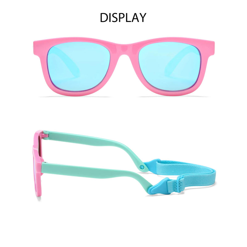 [Australia] - Polarized Sunglasses for Baby with Strap 100% UV Protection Shades for Toddler Age 0-24 Months C0 Pink Green/Blue Mirror 