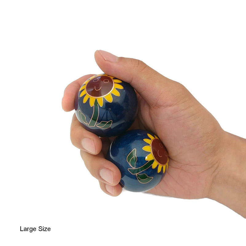[Australia] - Top Chi Sunflower Baoding Balls with Bamboo Stand. Chiming Chinese Health Balls for Hand Therapy, Exercise, and Stress Relief (Large 2 Inch) Large 2 Inch 