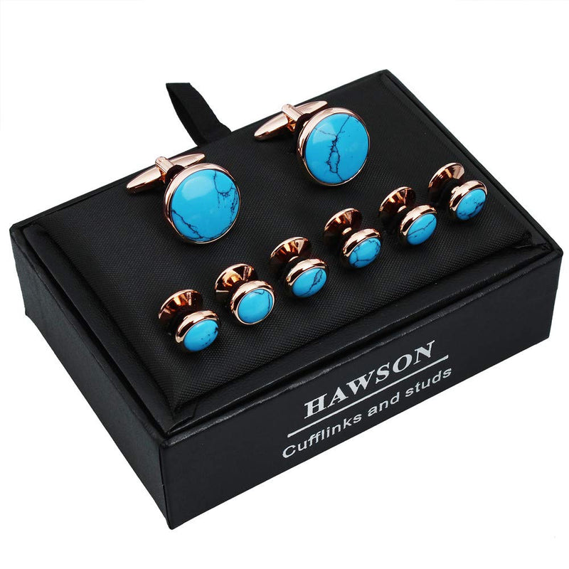 [Australia] - HAWSON Fashion Mother-of-Pearl Tuxedo Shirt Button and Cufflink Set, Specially Designed for Wedding Business 4002911 Turkey Stone 