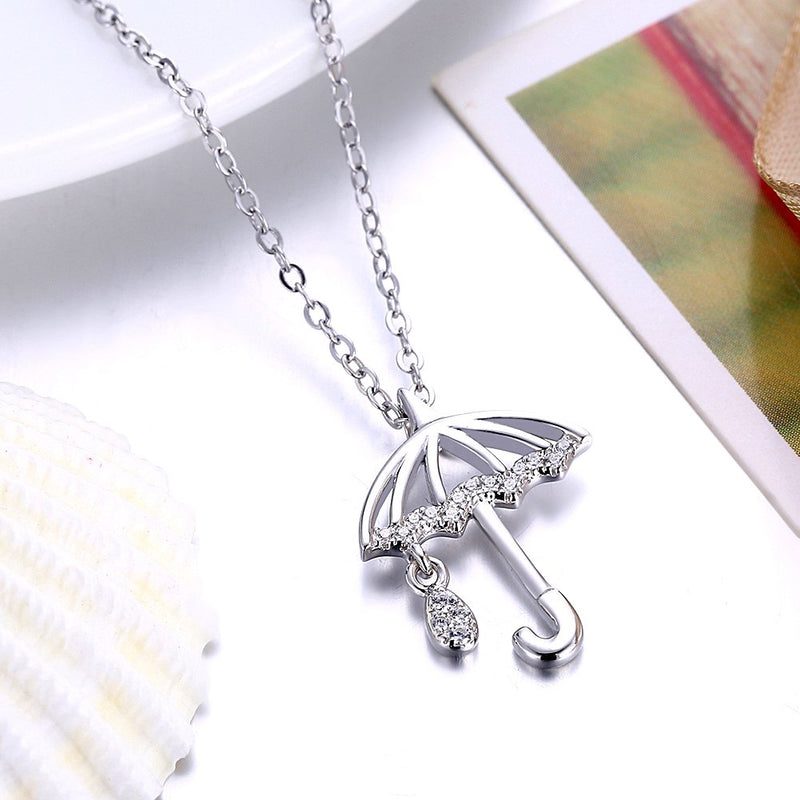 [Australia] - BEAUTY CHARM Women's Sterling Silver Umbrella Pendant Necklace Cubic Zircon Umbrella Necklace 1Silver 