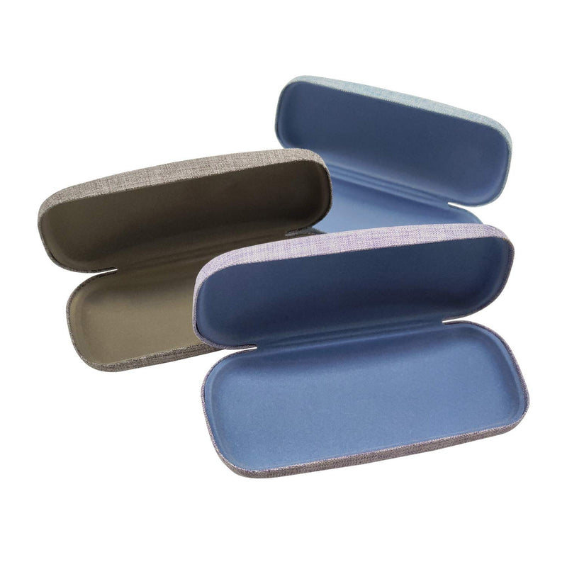 [Australia] - 3Pack Hard Shell Eyeglasses Case Protector Linen Fabrics Large Glasses Case Concise 