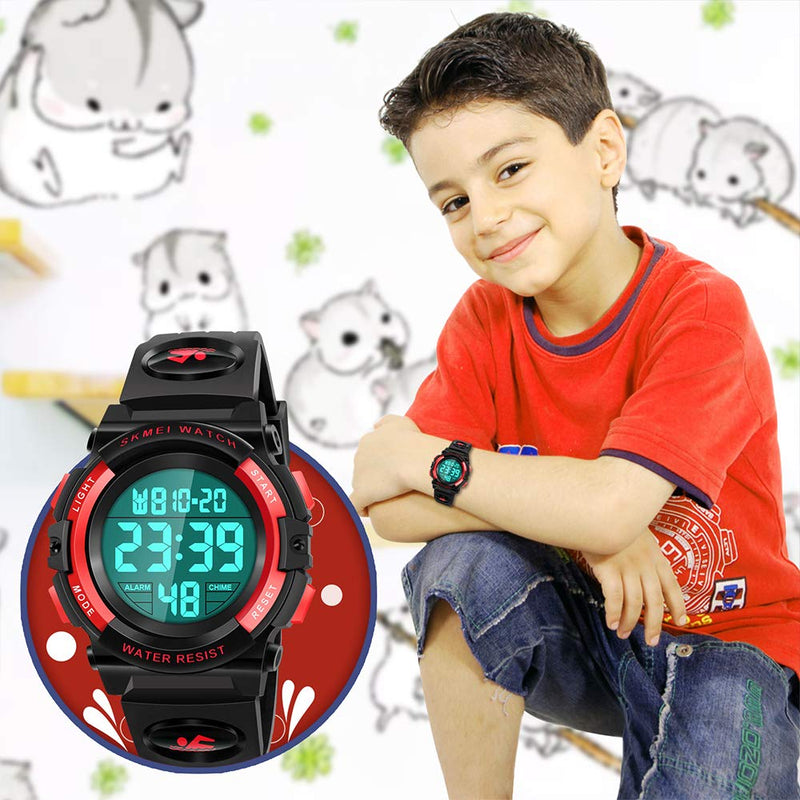 [Australia] - Dodosky Boy Toys Age 5-12, LED 50M Waterproof Digital Sport Watches for Kids Birthday Presents Gifts for 5-12 Year Old Boys - Red 