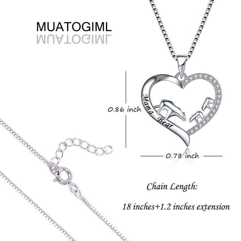 [Australia] - MUATOGIML 925 Sterling Silver Mama Bear Panda Love Heart Pendant Animal Necklace Mother Son Daughter Jewelry Gifts for Women Mom Family 2 cubs 