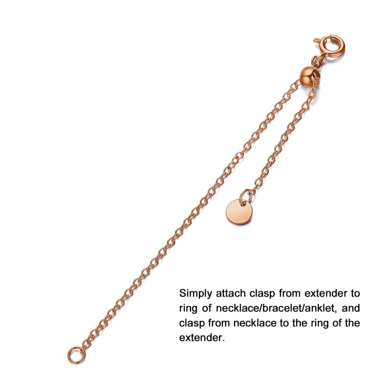 [Australia] - 1pc 925 Sterling Silver 1.5mm Necklace Extender Chain 4inch Bracelet Anklet Single Bead Extension Adjustable Length 1pc-rose-gold-plated-silver 