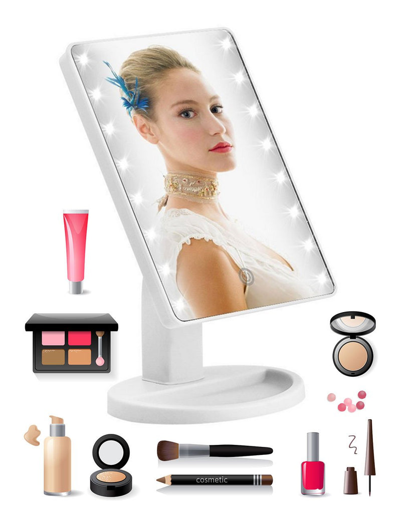 [Australia] - Lighted Vanity Makeup Mirror with 16 Led Lights 180 Degree Free Rotation Touch Screen Adjusted Brightness Battery USB Dual Supply Bathroom Beauty Mirror (White) White 