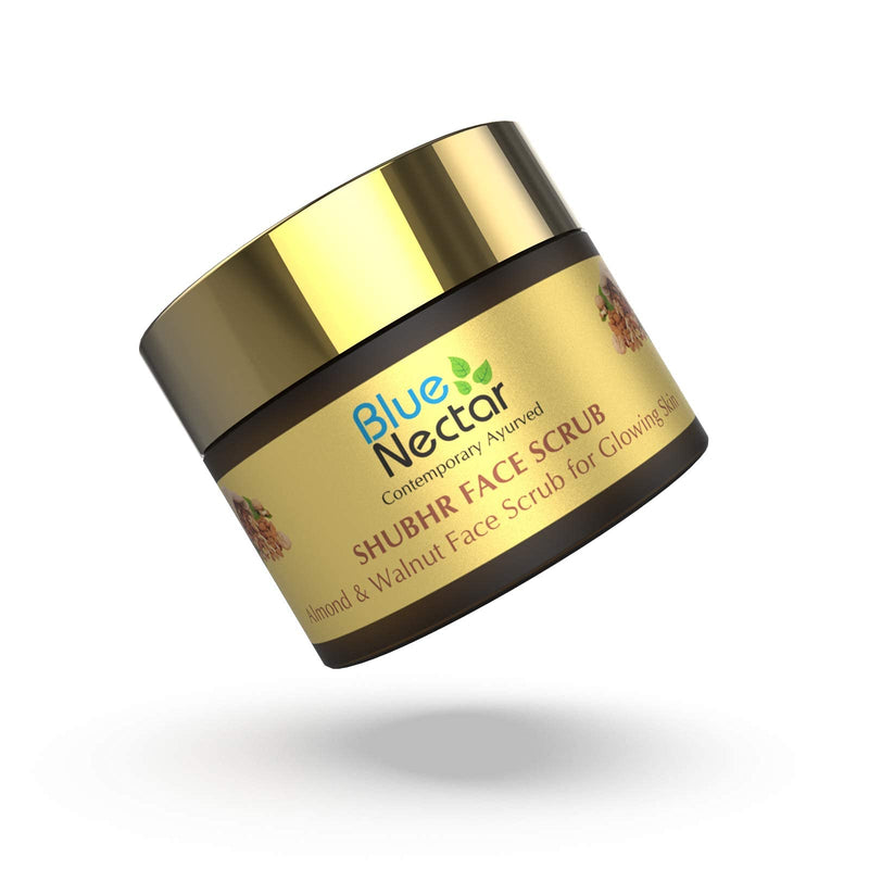 [Australia] - Blue Nectar Almond Oil and Walnut Gel Face Scrub for Deep exfoliation Tan removal and Glowing Skin (1.7 Oz, 10 Herbs) 
