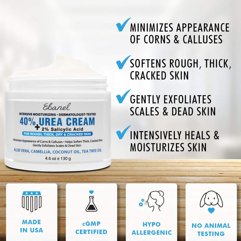 [Australia] - Urea Cream 40% Plus Salicylic Acid 4.6 Oz, Callus Remover Hand Cream Foot Cream For Dry Cracked Feet, Hands, Heels, Elbows, Nails, Knees, Intensive Moisturizes & Softens Skin, Exfoliates Dead Skin 4.6 Ounce (Pack of 1) 