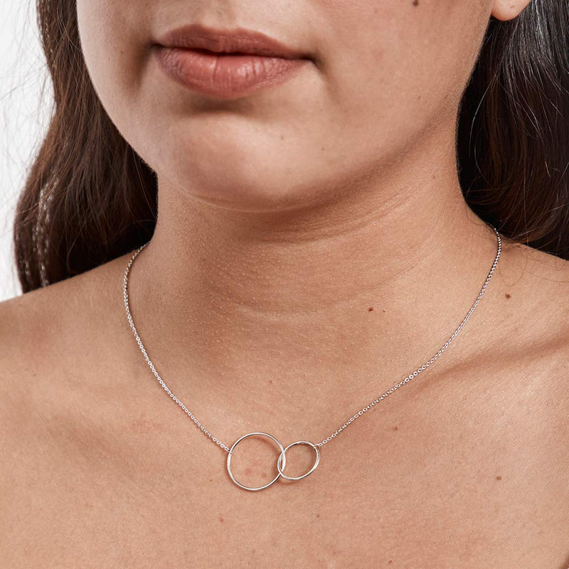 [Australia] - Dear Ava Maid of Honor Gift Necklace: Be My Bridesmaid Proposal, Matron of Honor, 2 Interlocking Circles (Silver-Plated-Brass, NA) 