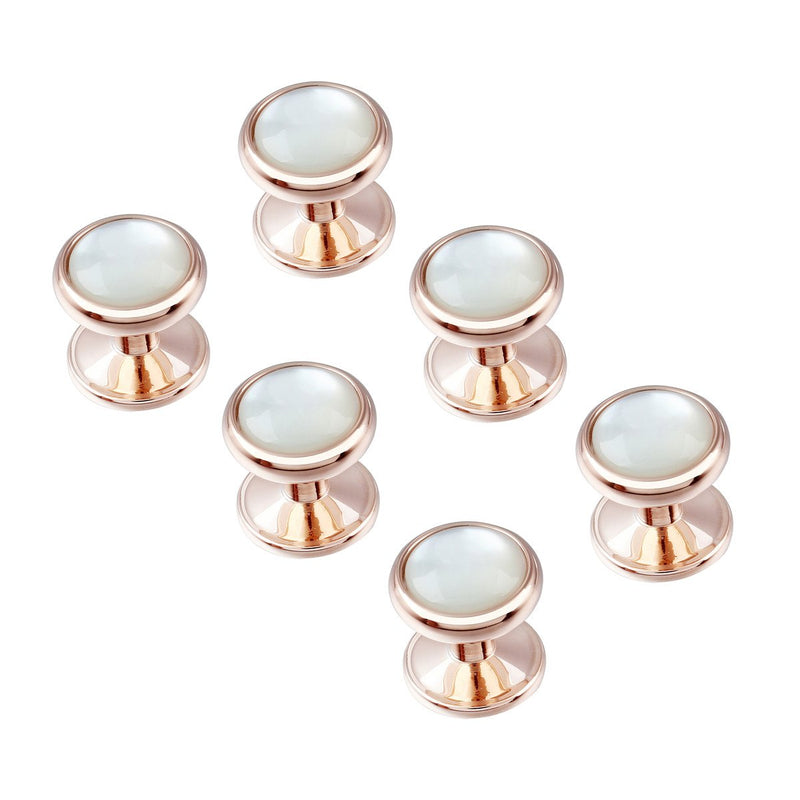 [Australia] - Mens Mother of Pearl Cufflinks and Dress Studs Set for Wedding Party Rose Gold & Beige 