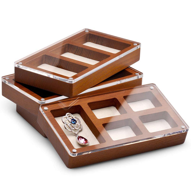 [Australia] - Oirlv Solid Wooden Glass Top Jewelry Display Case,Wooden Small Jewelry Tray for Collectibles Home Organization Accessories Storage Box with Lid(Creamy-white) Creamy-white 3 Grids 