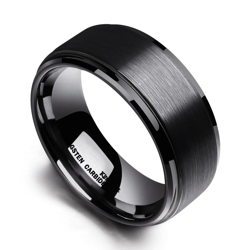 [Australia] - King Will Duo 8mm/10mm Mens Brushed Tungsten Carbide Wedding Band Ring Polish Finished Comfort Fit Black/Silver/Blue/Rose Gold 10mm Black Stepped Edge 7.5 