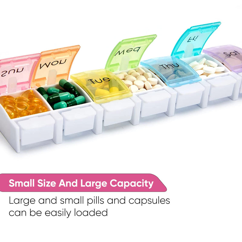 [Australia] - 7 Days Tablet Organizer Medicine Storage Box Rainbow Colour Portable Pill Container Easy to Open Dispenser Planner Push Button Compartment Medicine Dispenser 