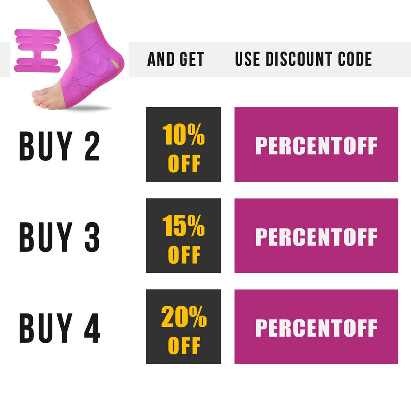 [Australia] - M7 Sport Kinesiology Ankle Tape for Ankle Sprain and Injury Recovery, Pain Relief Kinesiology Tape, Ankle Brace Compression Support, Plantar Fasciitis, Waterproof, Eases Swelling (Pink, 4-Pack) Pink 