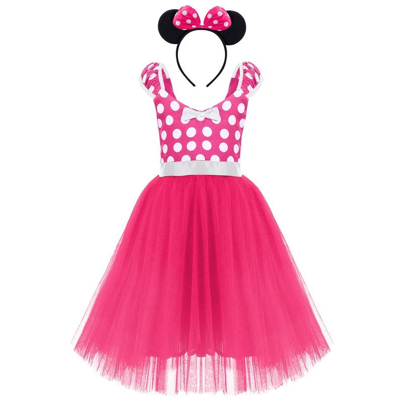 [Australia] - IWEMEK Girl Polka Dots Cosplay Birthday Princess Tutu Dress Up Fancy Christmas Ballet Leotard Costume with Headband 18-24 Months Hot Pink #Long 