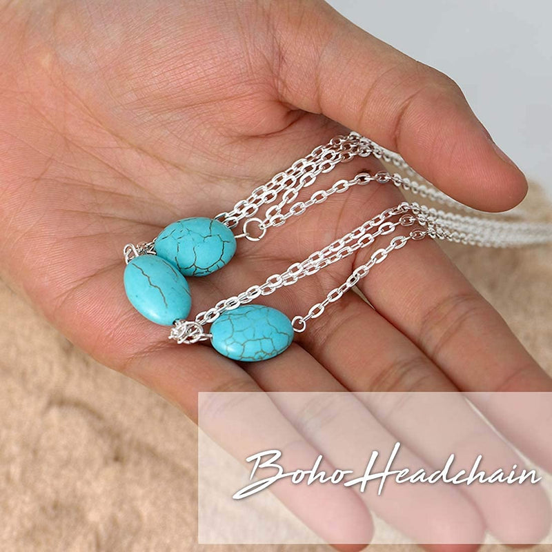 [Australia] - Fashband Turquoise Layered Head Chain Silver Festival Hair Accessories Bridal Headchain Jewelry for Women and Girls (Silver) 