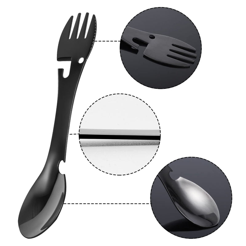 [Australia] - 2PCS Camping Spork, Stainless Steel Spork Spoon Bottle Opener 5 in 1 Functional Utensil with Cloth Case for Travel Camping Cutlery 