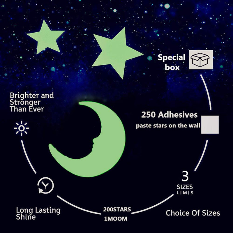 [Australia] - Glow in The Dark Stars - Glow Stars Stickers for Ceiling,Self Adhesive 3D Glowing Stars and Moon for Starry Sky,Wall Decals for Kids Rooms,Wall Stickers for Bedroom(200 Stars,1 Moon） Green 