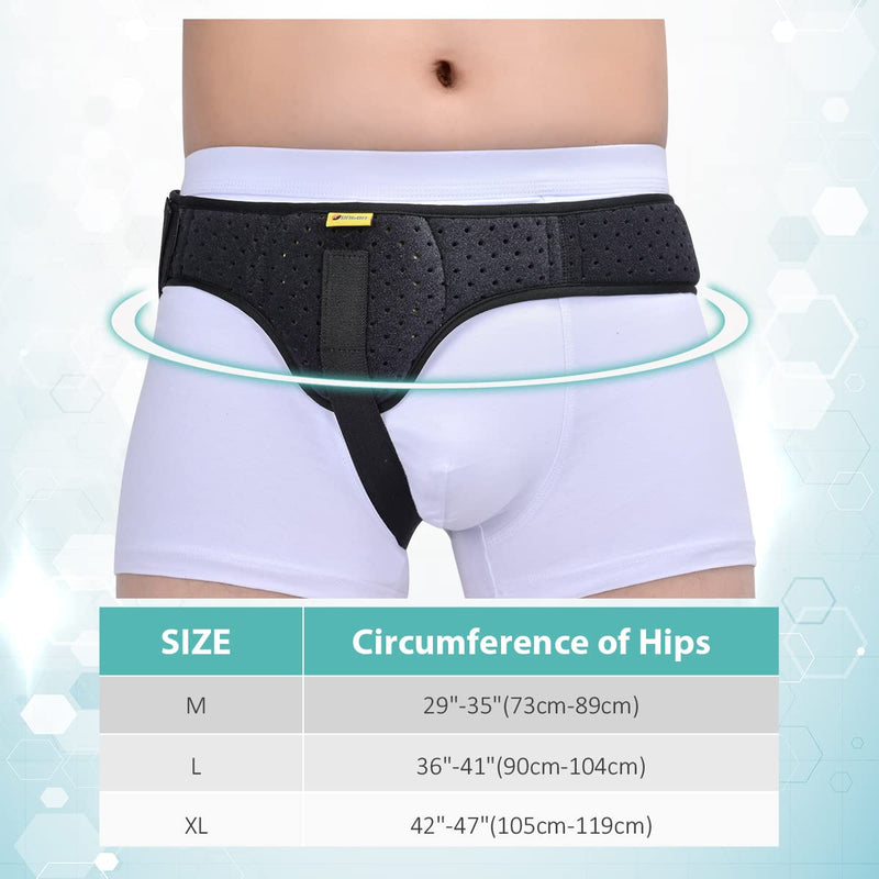 [Australia] - Tenbon Hernia Belt Truss for Men and Women Left or Right Side Supportive Groin Pain Truss With Removable Compression Pads For Pre or Post-Surgical Scrotal, Femoral, Comfortable Adjustable Waist Strap Hernia Guard Medium 