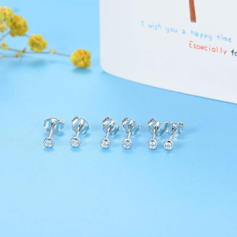 [Australia] - Sterling Silver Stud Earrings for Women Men Girls- 3 Pairs of Tiny Round Cubic Zirconia Earrings CZ Small Cartilage Tragus Earrings(2mm/3mm/4mm) 2mm*3 Pairs 