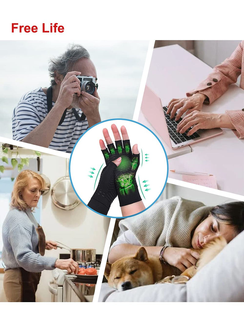 [Australia] - 2 Pairs Copper Arthritis Gloves Compression Gloves Women Men Relieve Hand Pain Swelling and Carpal Tunnel Large 
