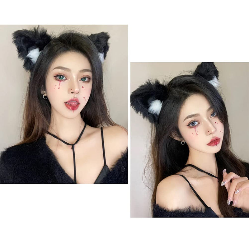 [Australia] - Cat Ear Headband with Bells Cosplay Makeup Girls Cat Ears Headwear for Costume Party Halloween Xmas Thanksgiving Party ( Black) 