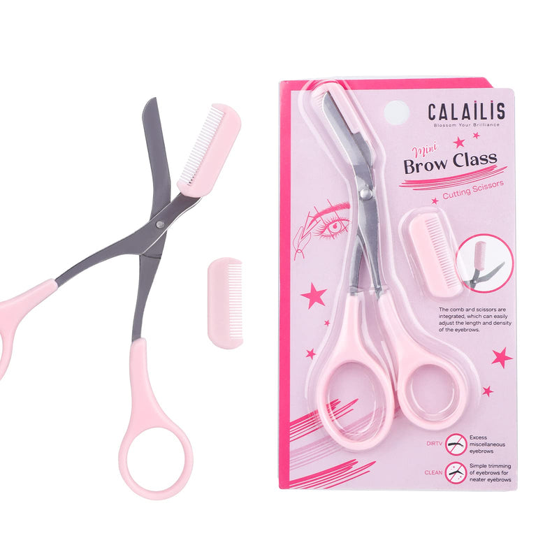 [Australia] - Eyebrow Comb Scissors,CALAILIS Eyebrow Scissors,Eyelash Hair Scissors Cutter Shaper Beauty Tool for Women Men Pink 