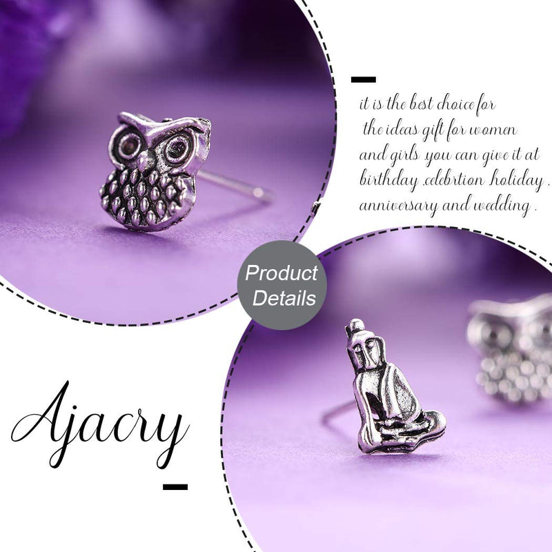 [Australia] - Ajacry Boho Dangle Pendant Earrings Set Copppery Leave and Owl Ear Pendants Accessories Jewelry for Women and Girls (6Pcs) 