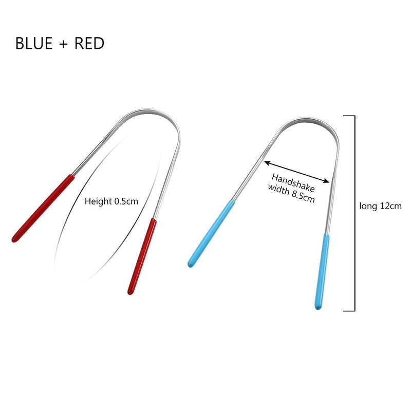 [Australia] - Vtrem Tongue Scraper Stainless Steel 2 Pack Tongue Cleaner Reusable Lifetime Dental Scrapers Get Rid of Bacteria and Bad Breath, (Blue & Red) Blue & Red 