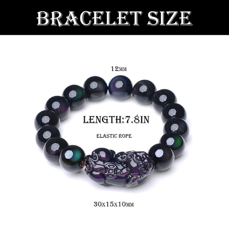 [Australia] - LIYAPEI Black Obsidian Bracelet, 12mm Feng Shui Black Obsidian Wealth Bracelet for Men Women Attract Wealth Money Adjustable Elastic Natural Obsidian Stone Bead Bracelet 