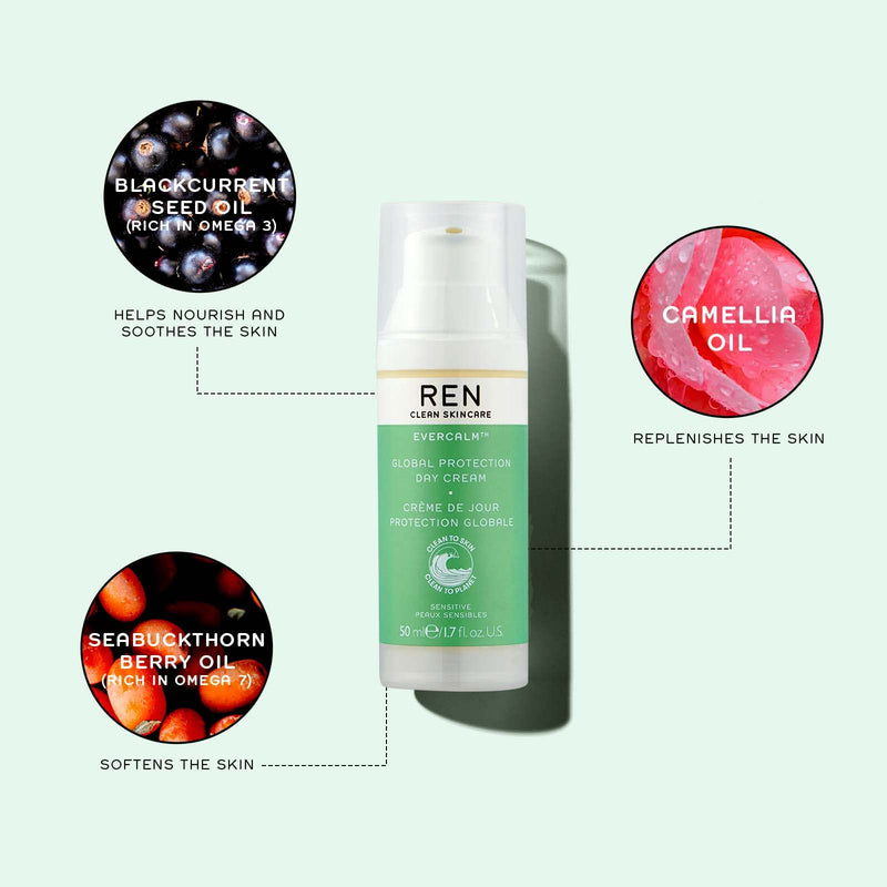[Australia] - REN Clean Skincare Facial Moisturizer - Evercalm Global Protection Day Cream Proven to Calm Skin - Shea Butter & Antioxidants Nourish & Reduce Redness - Cruelty Free & Vegan Face Cream, 50 ml Facial Moisturising Cream 