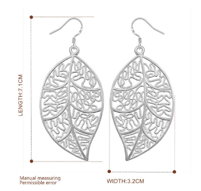 [Australia] - Wenbin Fashion Ladies 925 Sterling Silver Cute Natural Leaves Pendant Necklace Earrings Jewelry Set Autumn Boho Handmade Jewelry Set 