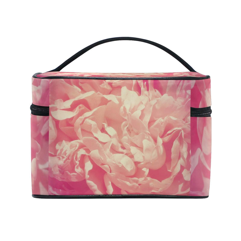 [Australia] - ATONO Peony Flower Retro Pink Makeup Cosmetic Toiletry Storage Bags Square Portable Travel Case Zipper Organizer Brush Holder Handbags for Grils & Womens 