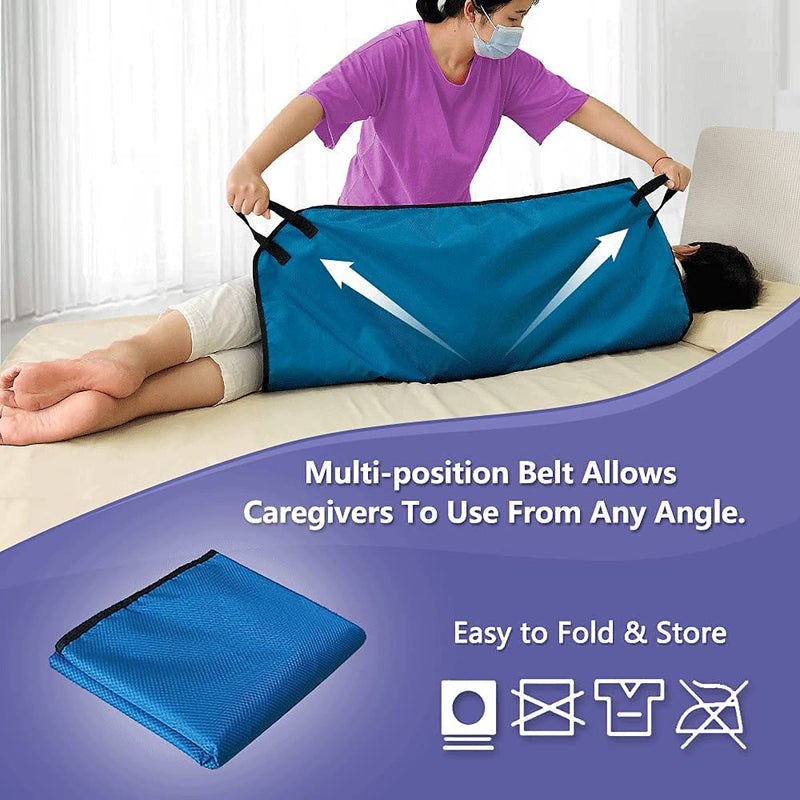 [Australia] - Transfer Board Slide Patient Lift Transfer Belts Lifting Seniors Disabled Positioning Pad Draw Sheet Hospital Bed Pads with Handles for Turning, Lifting & Repositioning (39" X 36") 4 Handle-blue 